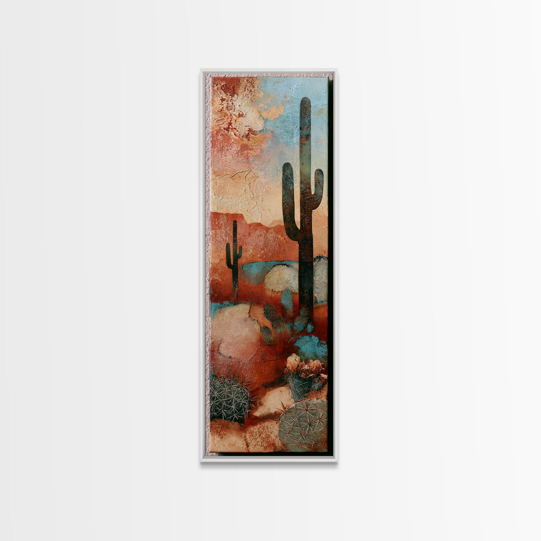 Cactus Botanical Plate Canvas Print, Desert Art, Boho Wall Art, Southwestern Decor, Oil Painting, Desert, Living Room Art, DES-1x3-44