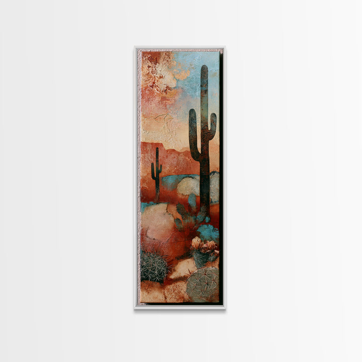 Cactus Botanical Plate Canvas Print, Desert Art, Boho Wall Art, Southwestern Decor, Oil Painting, Desert, Living Room Art, DES-1x3-44