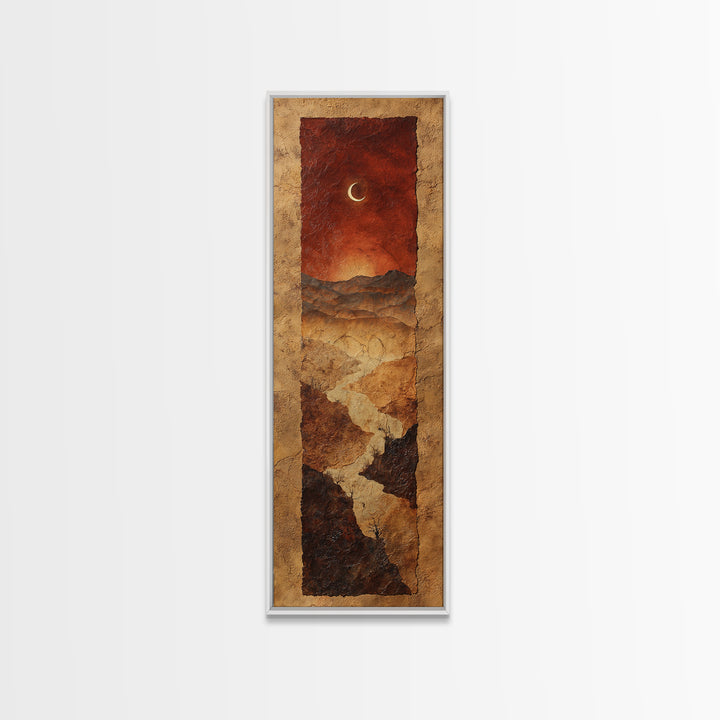 Roadrunner Bird in a Dry Wash Framed Canvas Print, Desert Art, Textured Painting, Southwestern Decor, Fine Art, Desert, DES-1x3-50