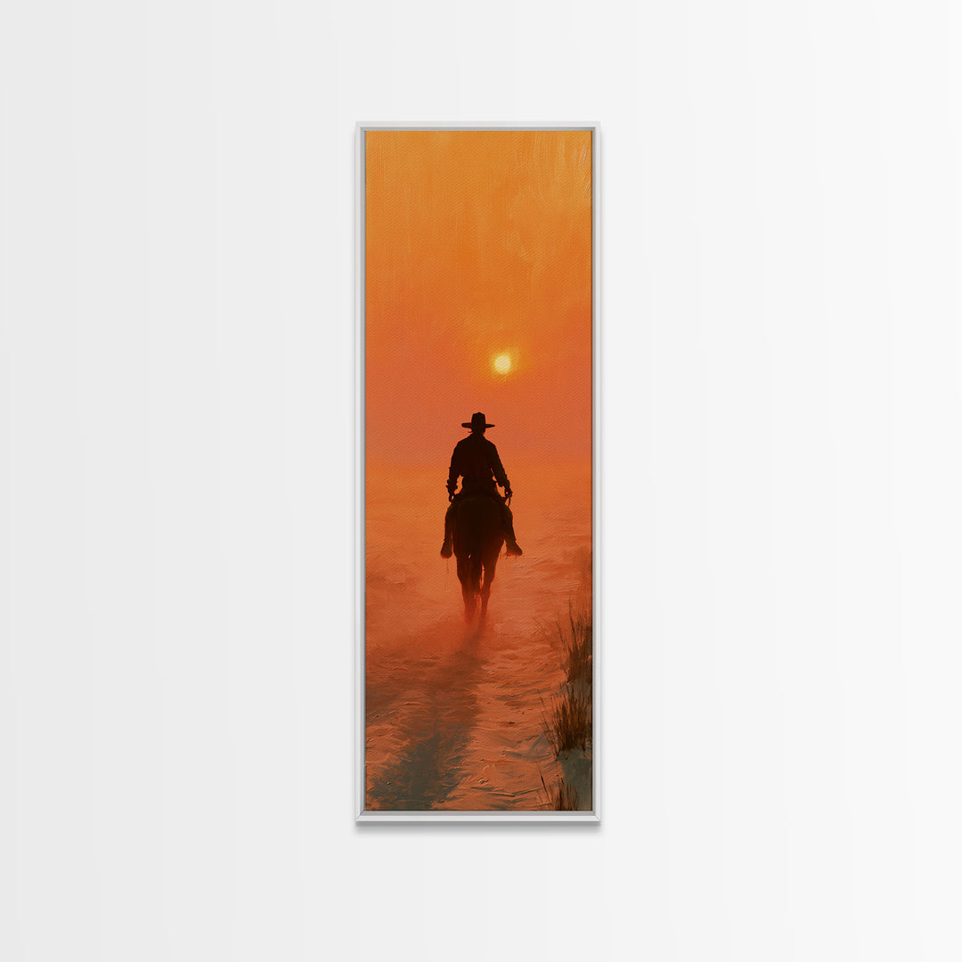 Dusty Horseback Rider at Sunset Canvas Print, Desert Art, Modern Decor, Southwestern Decor, Oil Painting, Desert, Room Decor, DES-1x3-59