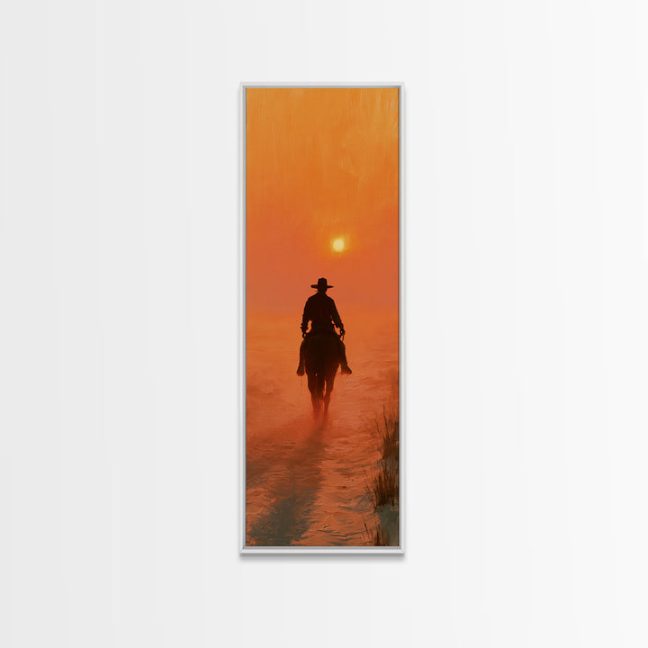 Dusty Horseback Rider at Sunset Canvas Print, Desert Art, Modern Decor, Southwestern Decor, Oil Painting, Desert, Room Decor, DES-1x3-59