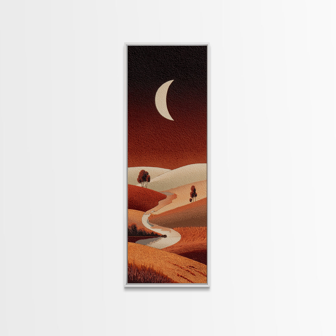 Saharan Dunes with Tiny Caravan Silhouettes Framed Canvas Print, Desert Art, Southwestern Decor, Oil Painting, Desert, DES-1x3-62