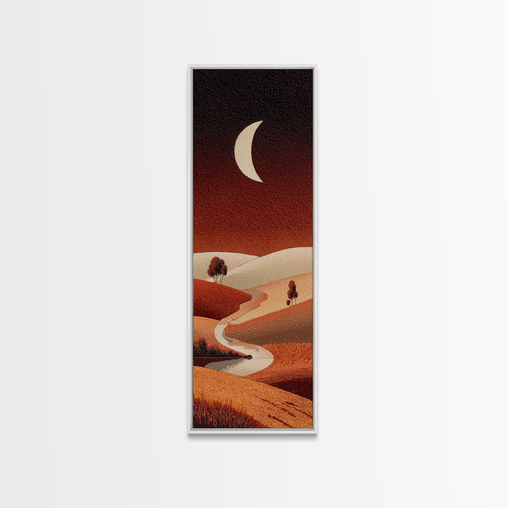 Saharan Dunes with Tiny Caravan Silhouettes Framed Canvas Print, Desert Art, Southwestern Decor, Oil Painting, Desert, DES-1x3-62