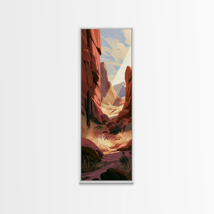 Sandstone Canyon with Dramatic Light Beam Framed Canvas Print, Desert Art, Nature Wall Art, Southwestern Decor, Desert, DES-1x3-76
