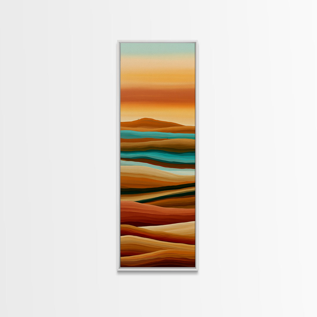 Camel Caravan Crossing Golden Dunes Framed Canvas Print, Desert Art, Digital Prints, Southwestern Decor, Fine Art, Desert, DES-1x3-91