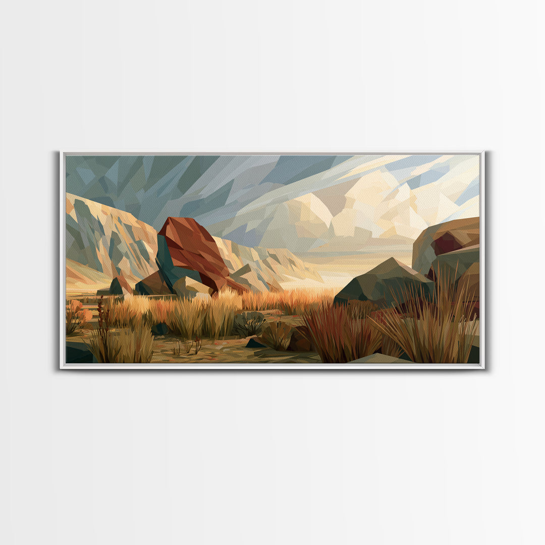Terracotta and Cream Geometric Landscape Framed Canvas Print, Desert Art, Contemporary Art, Southwestern Decor, Desert, DES-2x1-14