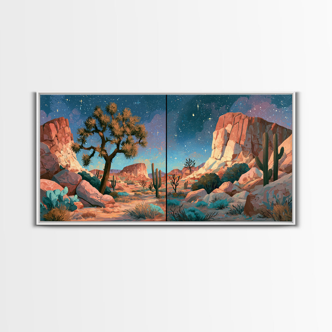 Joshua Tree under Star Filled Night Canvas Print, Desert Art, Wall Decor, Southwestern Decor, Desert, Living Room Decor, DES-2x1-26