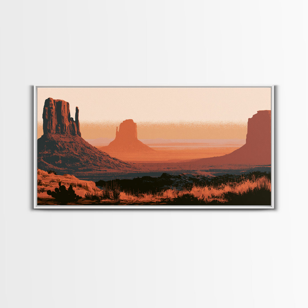 Monument Valley Silhouette Framed Canvas Print, Desert Art, Abstract Wall Art, Southwestern Decor, Desert, Living Room Art, DES-2x1-29