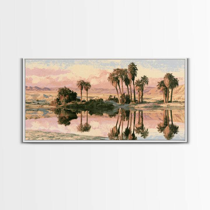 Palm Oasis Reflected Framed Canvas Print, Desert Art, Room Decor, Southwestern Decor, Fine Art, Desert, Abstract Wall Art, DES-2x1-35