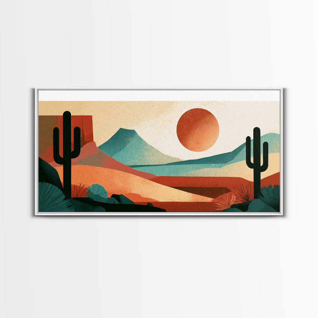 Terracotta and Cream Geometric Landscape Framed Canvas Print, Desert Art, Contemporary Art, Southwestern Decor, Desert, DES-2x1-38