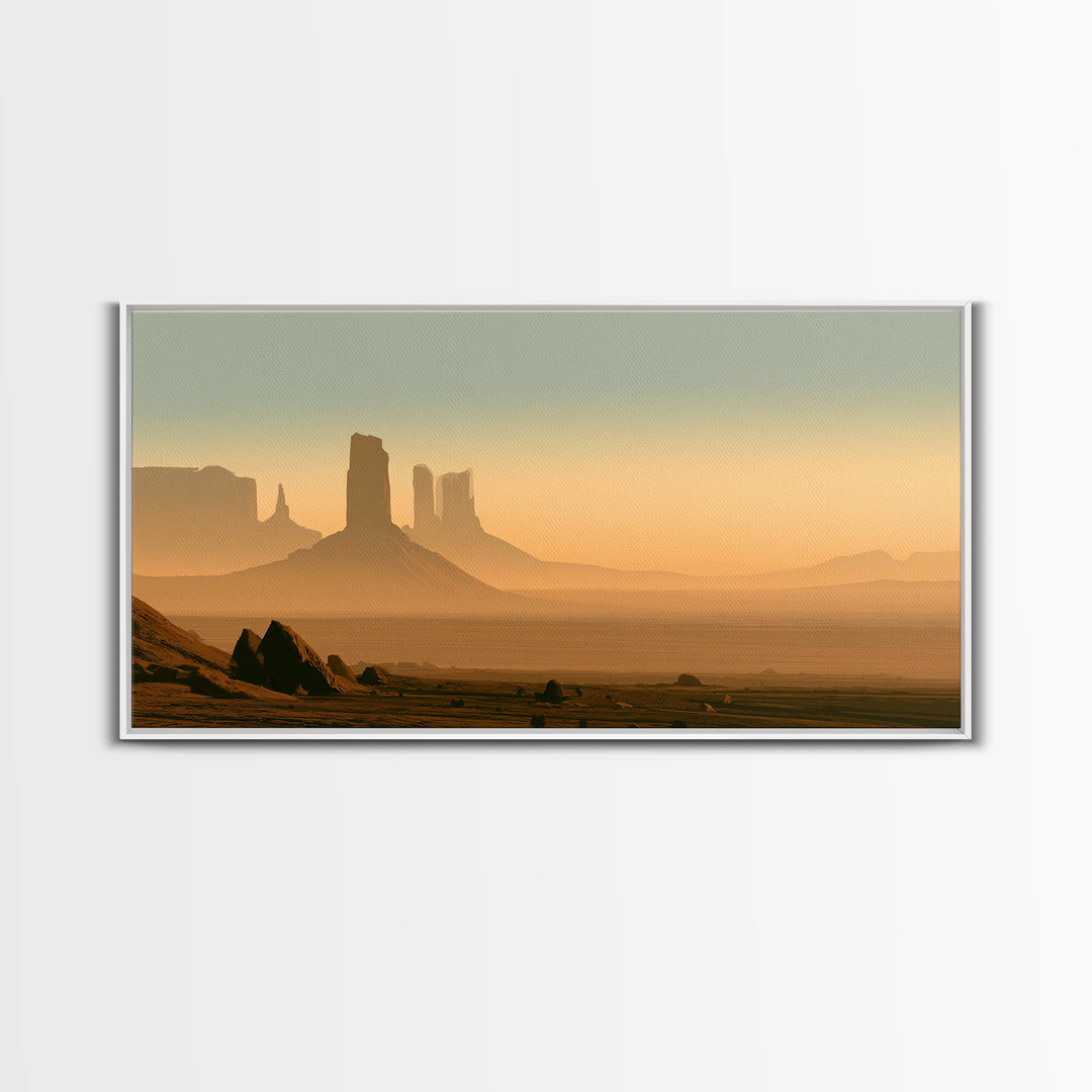 Monument Valley Silhouette Framed Canvas Print, Desert Art, Abstract Wall Art, Southwestern Decor, Desert, Living Room Art, DES-2x1-5