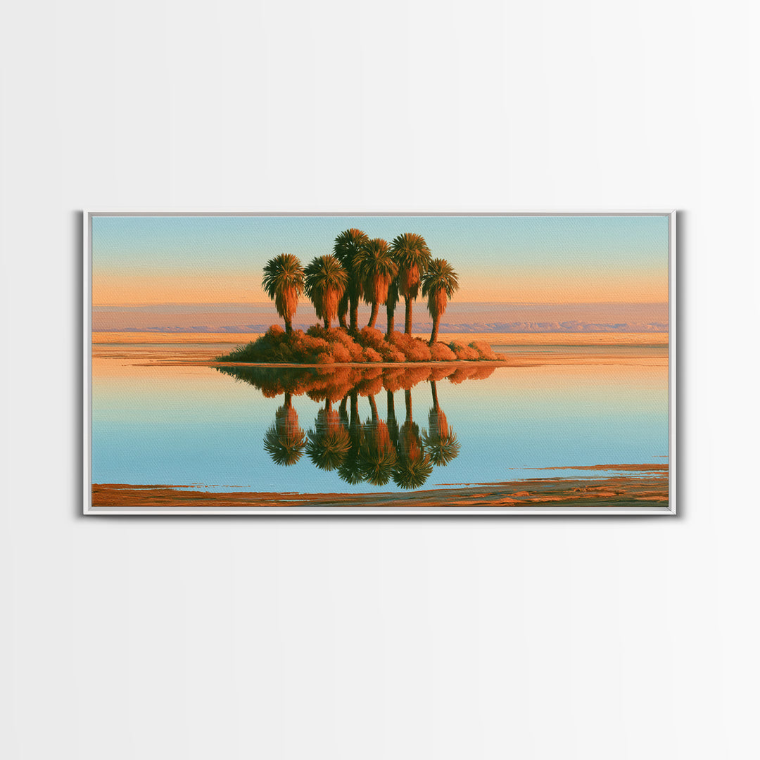 Palm Oasis Reflected Framed Canvas Print, Desert Art, Colorful Wall Art, Southwestern Decor, Fine Art, Desert, DES-2x1-59