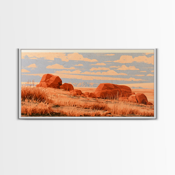 Terracotta and Cream Geometric Landscape Canvas Print, Desert Art, Print, Southwestern Decor, Desert, Watercolor Painting, DES-2x1-62