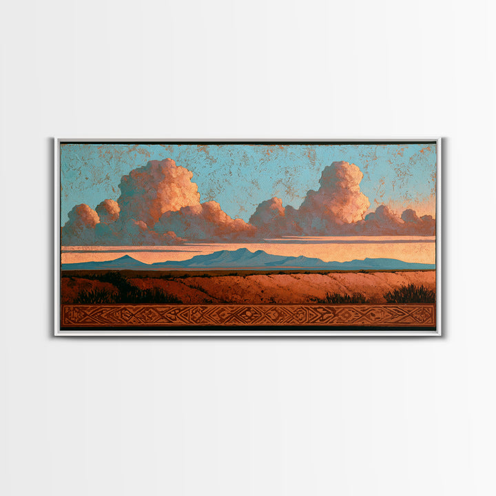 Ancient Desert Petroglyph Design Framed Canvas Print, Desert Art, Modern Wall Art, Southwestern Decor, Fine Art, Desert, DES-2x1-65