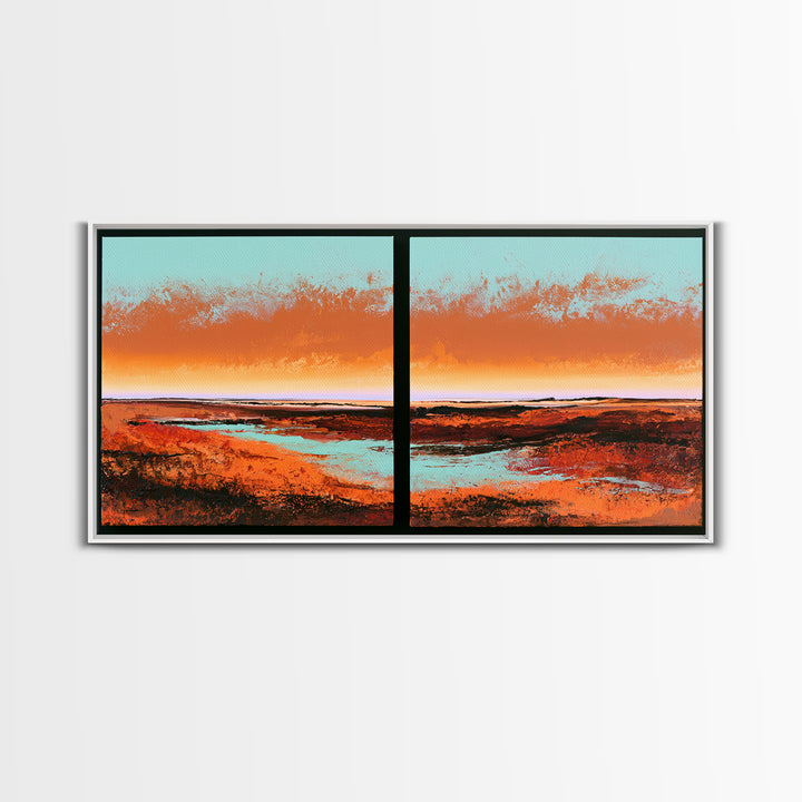 Abstract Heatwave Horizon Framed Canvas Print, Desert Art, Boho, Southwestern Decor, Fine Art, Desert, Mountain Wall Art, DES-2x1-9