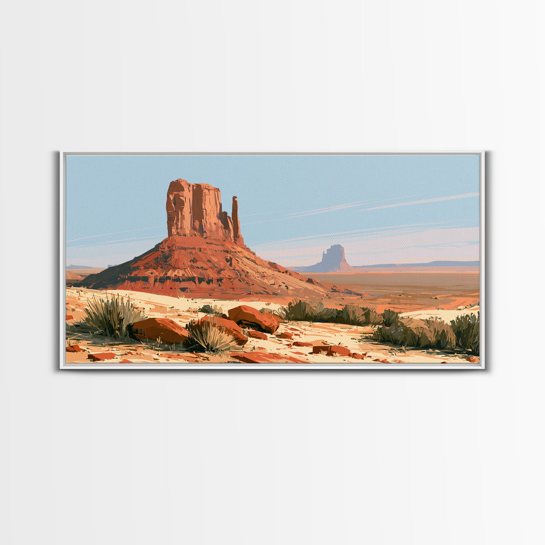 Abstract Mesa Landscape Framed Canvas Print, Desert Art, Statement Artwork, Southwestern Decor, Oil Painting, Desert, DES-2x1-95