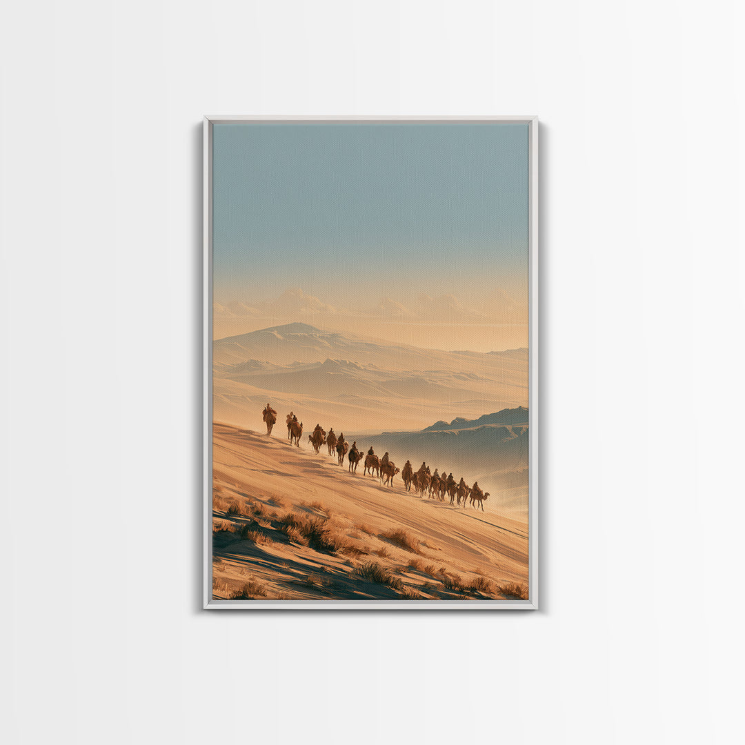 Camel Caravan Crossing Golden Dunes Canvas Print, Desert Art, Large Wall Art, Southwestern Decor, Oil Painting, Desert, DES-2x3-15