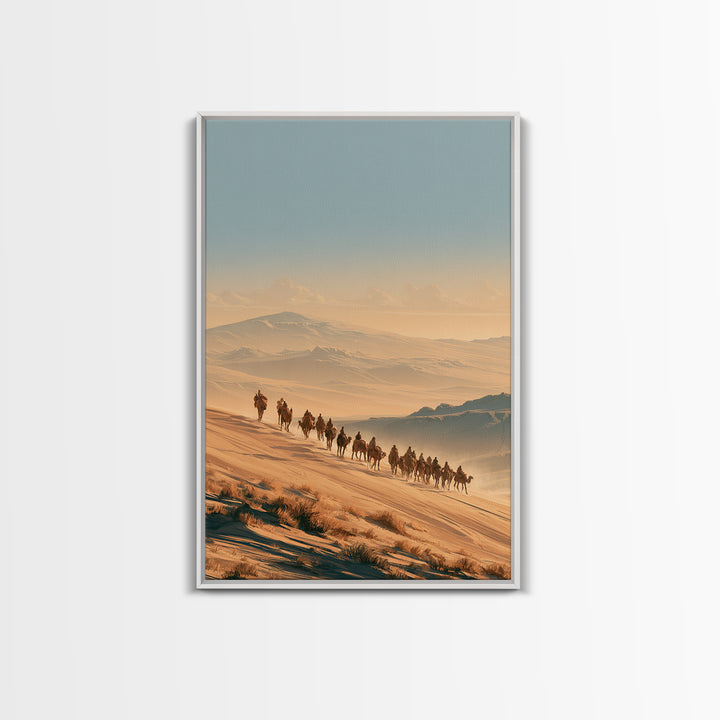 Camel Caravan Crossing Golden Dunes Canvas Print, Desert Art, Large Wall Art, Southwestern Decor, Oil Painting, Desert, DES-2x3-15