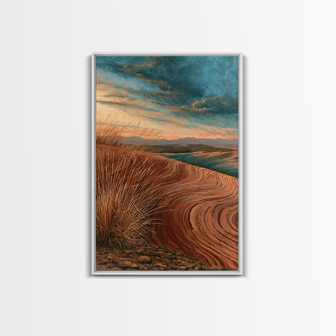 Wind Carved Dune Patterns from Above Framed Canvas Print, Desert Art, Gallery Decor, Southwestern Decor, Oil Painting, Desert, DES-2x3-28
