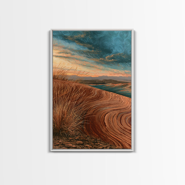 Wind Carved Dune Patterns from Above Framed Canvas Print, Desert Art, Gallery Decor, Southwestern Decor, Oil Painting, Desert, DES-2x3-28