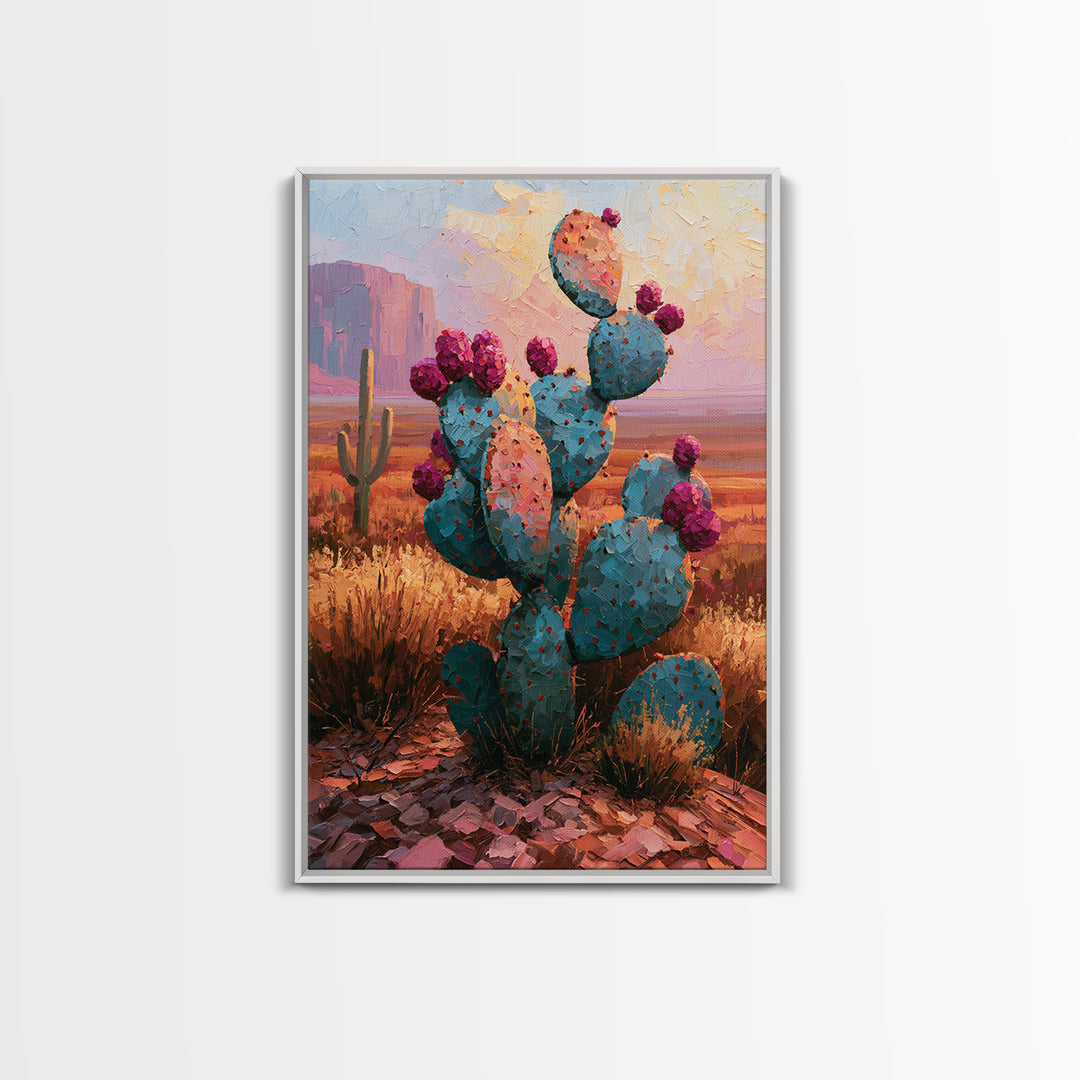 Prickly Pear Cactus Framed Canvas Print, Desert Art, Wall Art Prints, Southwestern Decor, Fine Art, Desert, Boho Decor, DES-2x3-3