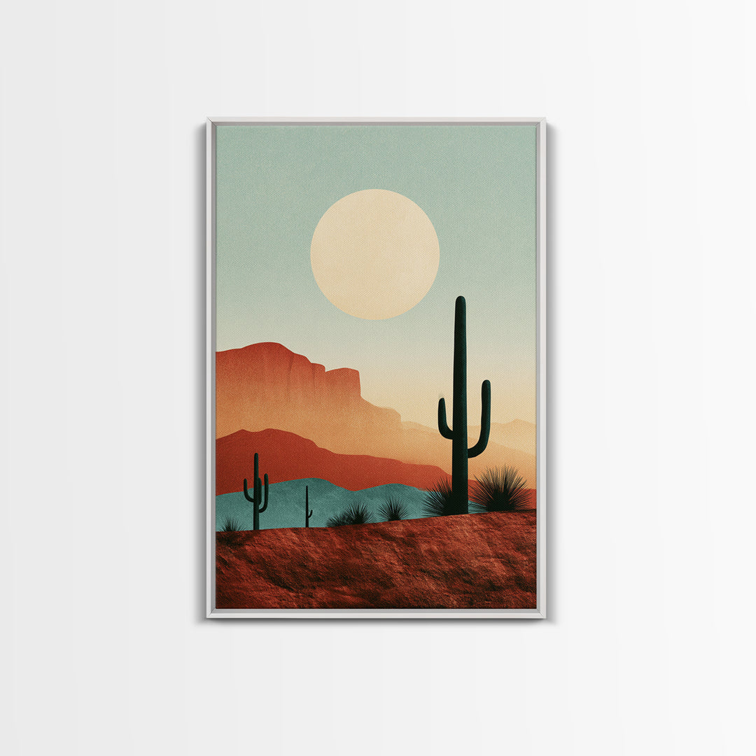 Minimal Beige Sun Framed Canvas Print, Desert Art, Digital Prints, Southwestern Decor, Oil Painting, Desert, Boho Wall Art, DES-2x3-30