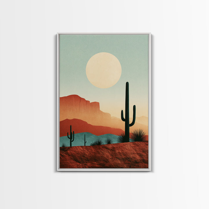 Minimal Beige Sun Framed Canvas Print, Desert Art, Digital Prints, Southwestern Decor, Oil Painting, Desert, Boho Wall Art, DES-2x3-30