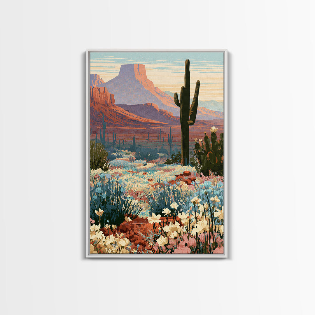 Desert Wildflowers After Spring Rain Framed Canvas Print, Desert Art, Textured Painting, Southwestern Decor, Fine Art, Desert, DES-2x3-36