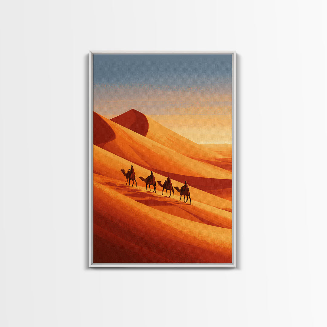 Camel Caravan Crossing Golden Dunes Canvas Print, Desert Art, Bedroom Wall Art, Southwestern Decor, Fine Art, Desert, DES-2x3-39