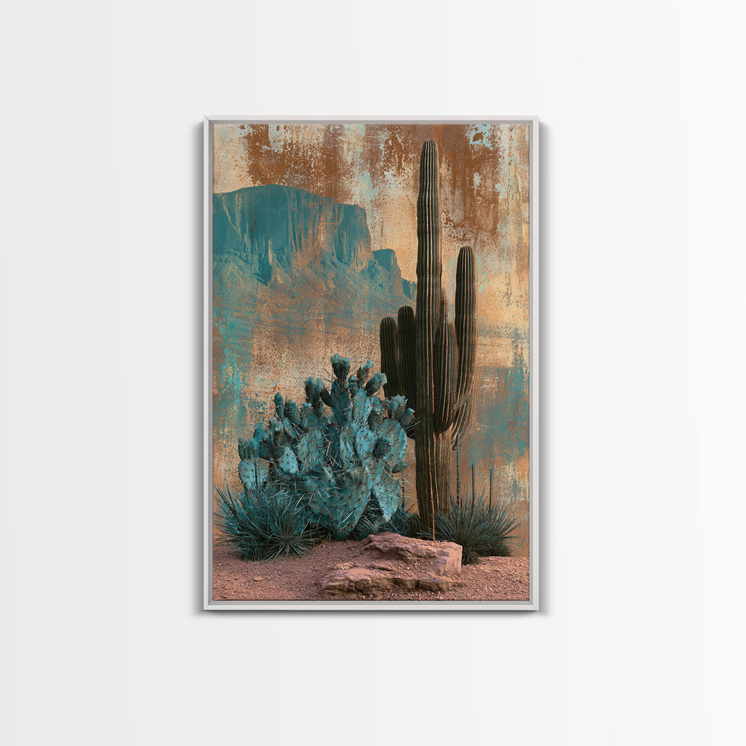 Cactus Botanical Plate Canvas Print, Desert Art, Oil Painting, Southwestern Decor, Watercolor Art, Desert, Bedroom Wall Art, DES-2x3-40
