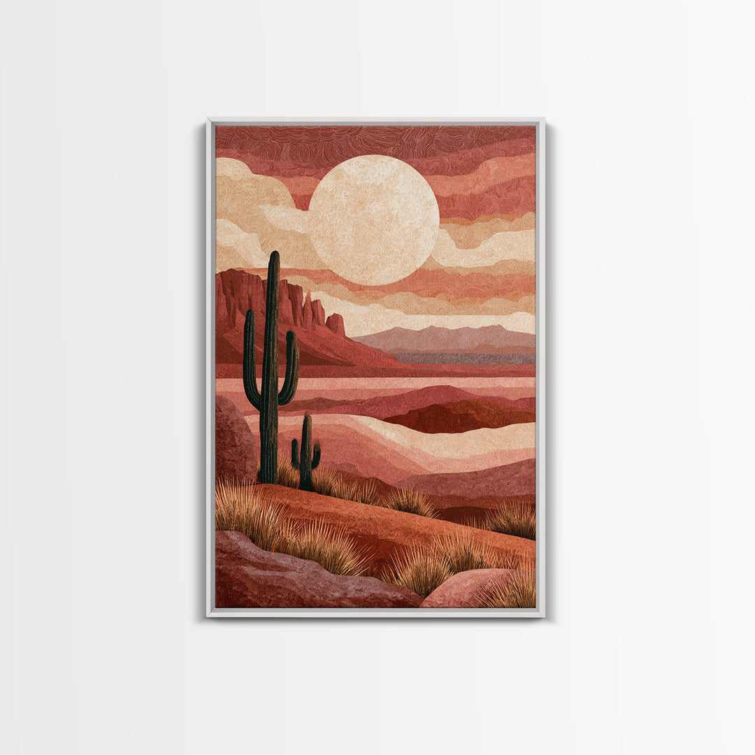 Desert Moon over Rolling Sand Framed Canvas Print, Desert Art, Wall Art Prints, Southwestern Decor, Watercolor Art, Desert, DES-2x3-42