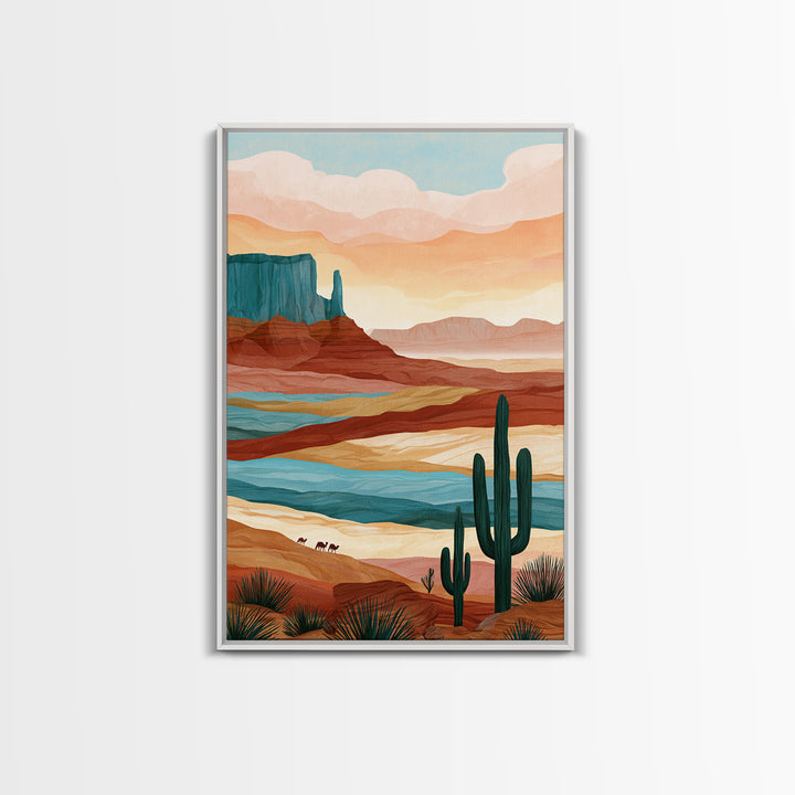 Saharan Dunes with Tiny Caravan Silhouettes Canvas Print, Desert Art, Boho Wall Art, Southwestern Decor, Watercolor Art, Desert, DES-2x3-58