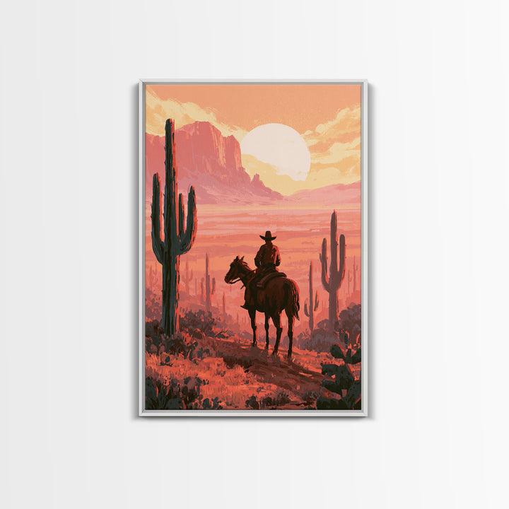 Dusty Horseback Rider at Sunset Canvas Print, Desert Art, Wall Decor, Southwestern Decor, Fine Art, Desert, Living Room Decor, DES-2x3-7