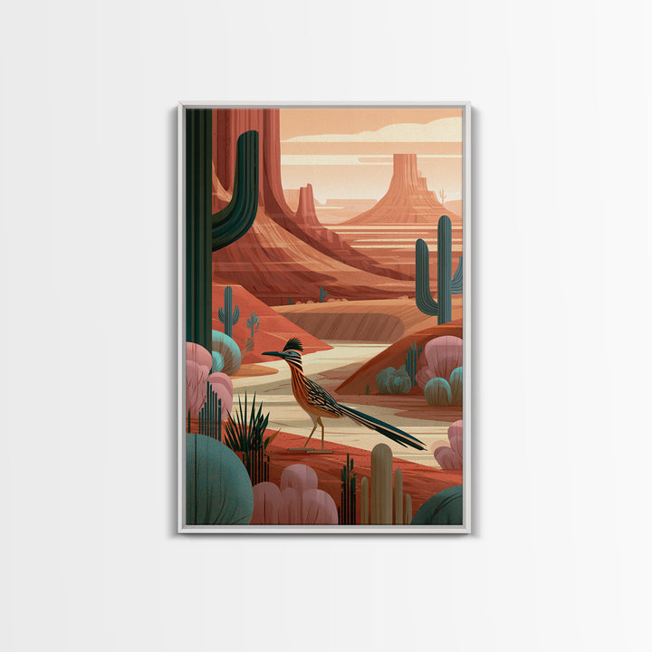 Roadrunner Bird in a Dry Wash Canvas Print, Desert Art, Printable Art, Southwestern Decor, Oil Painting, Desert, DES-2x3-70