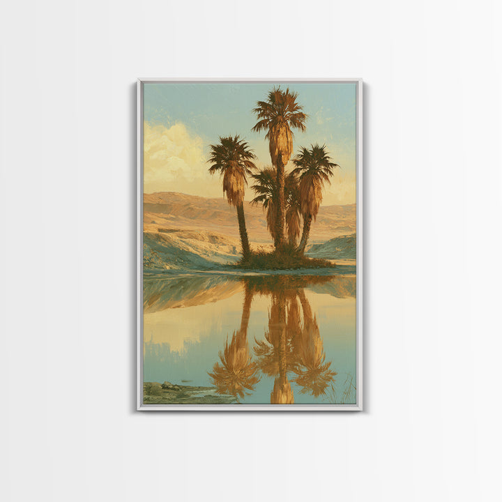 Palm Oasis Reflected Canvas Print, Desert Art, Living Room Art, Southwestern Decor, Oil Painting, Desert, Contemporary Art, DES-2x3-71
