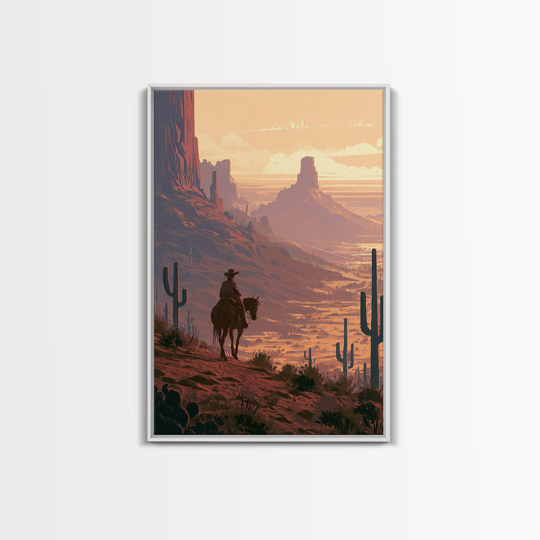 Dusty Horseback Rider at Sunset Canvas Print, Desert Art, Landscape Art, Southwestern Decor, Fine Art, Desert, Art Print, DES-2x3-79