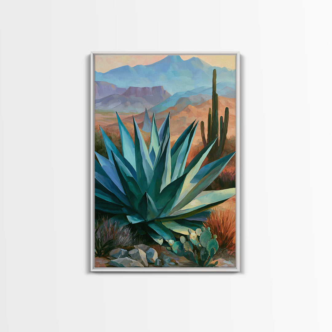 Agave Plant Closeup Framed Canvas Print, Desert Art, Art Print, Southwestern Decor, Fine Art, Desert, Original Painting, DES-2x3-8