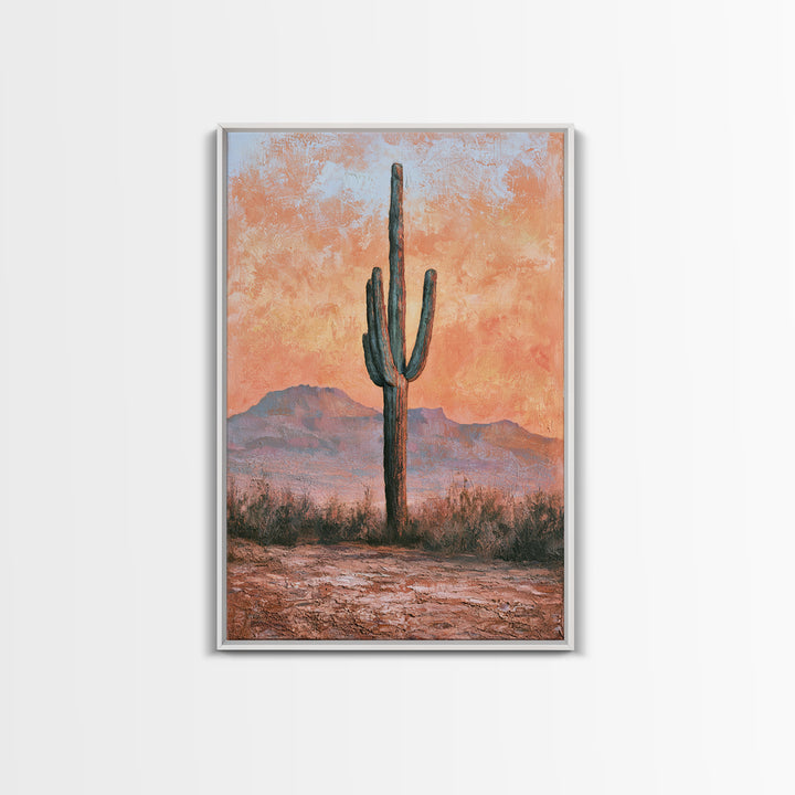 Saguaro Cactus under Orange Sunset Sky Canvas Print, Desert Art, Living Room Art, Southwestern Decor, Fine Art, Desert, DES-2x3-81