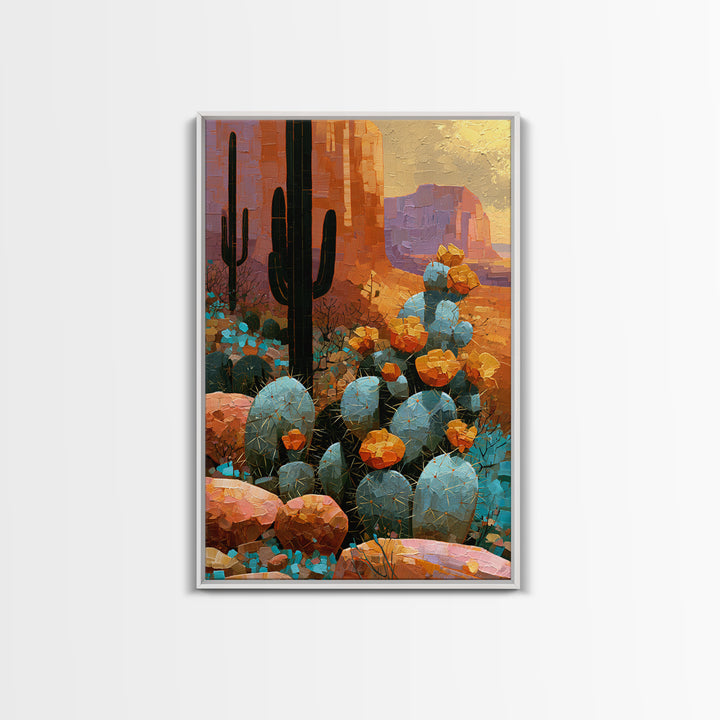 Cactus Botanical Plate Framed Canvas Print, Desert Art, Colorful Wall Art, Southwestern Decor, Fine Art, Desert, DES-2x3-88