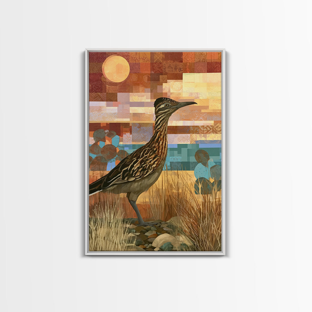 Roadrunner Bird in a Dry Wash Framed Canvas Print, Desert Art, Boho Decor, Southwestern Decor, Fine Art, Desert, Neutral Decor, DES-2x3-94