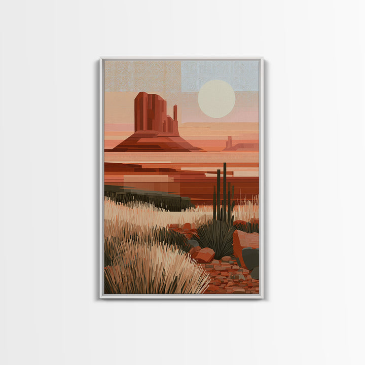 Terracotta and Cream Geometric Landscape Framed Canvas Print, Desert Art, Living Room Decor, Southwestern Decor, Desert, DES-2x3-98