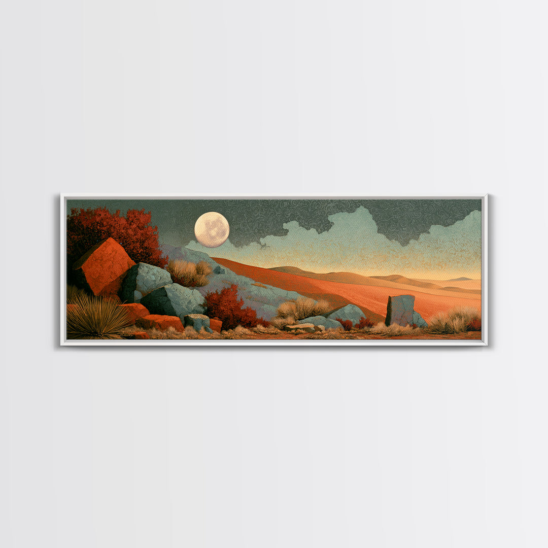 Desert Moon over Rolling Sand Framed Canvas Print, Desert Art, Living Room Decor, Southwestern Decor, Fine Art, Desert, DES-3x1-2