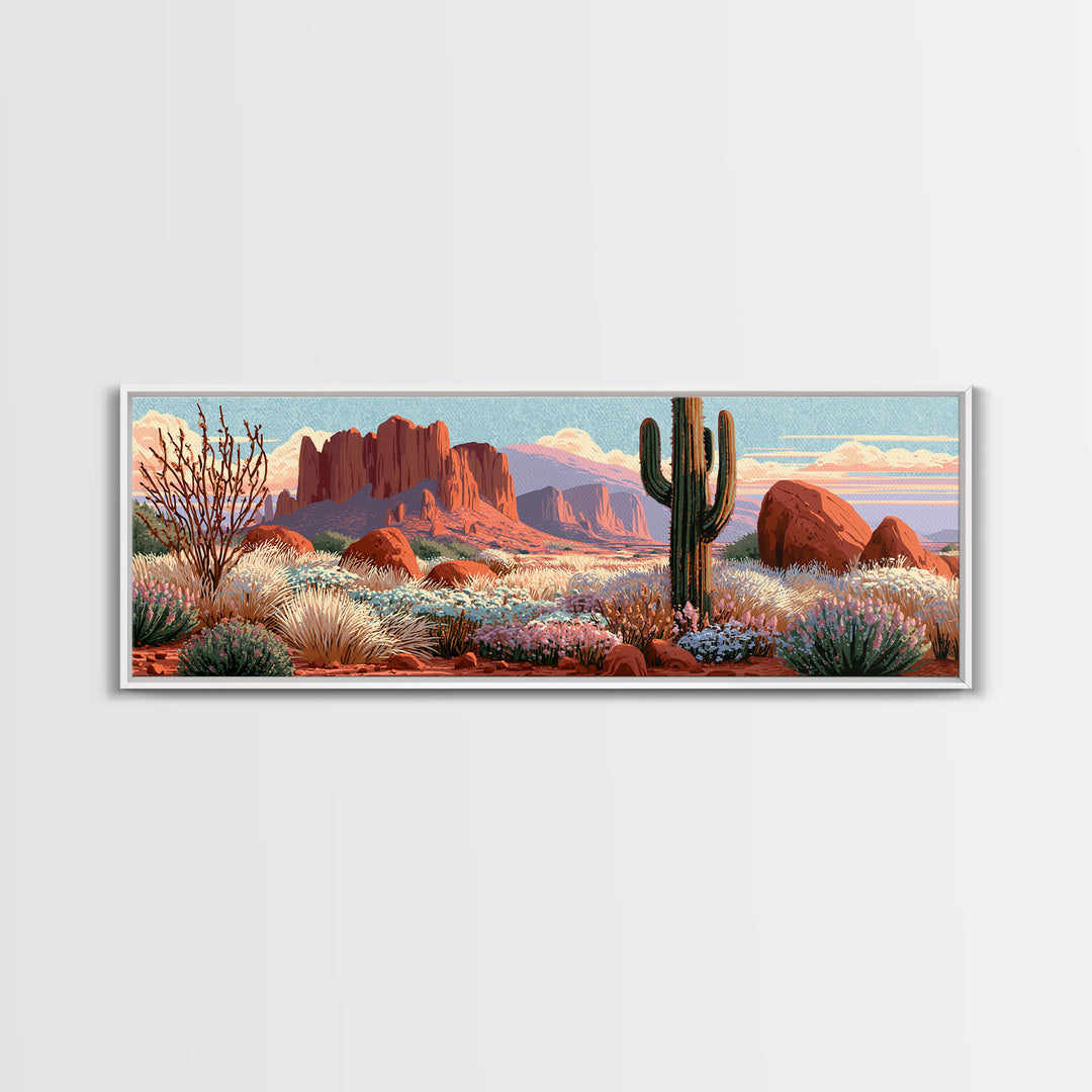 Desert Wildflowers After Spring Rain Canvas Print, Desert Art, Digital Download Art, Southwestern Decor, Oil Painting, Desert, DES-3x1-20