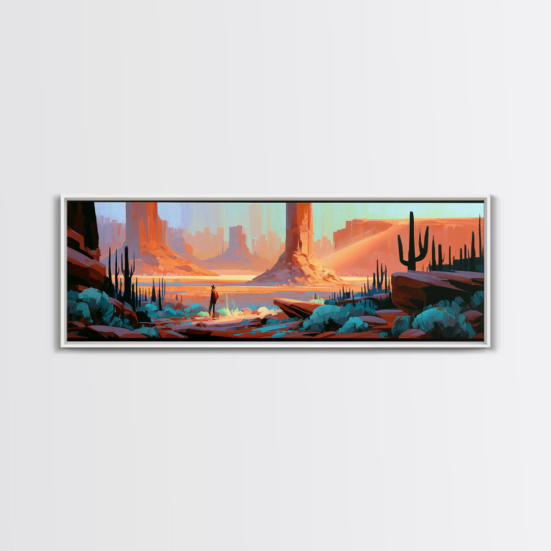 Sandstone Canyon with Dramatic Light Beam Framed Canvas Print, Desert Art, Wall Art, Southwestern Decor, Oil Painting, Desert, DES-3x1-56