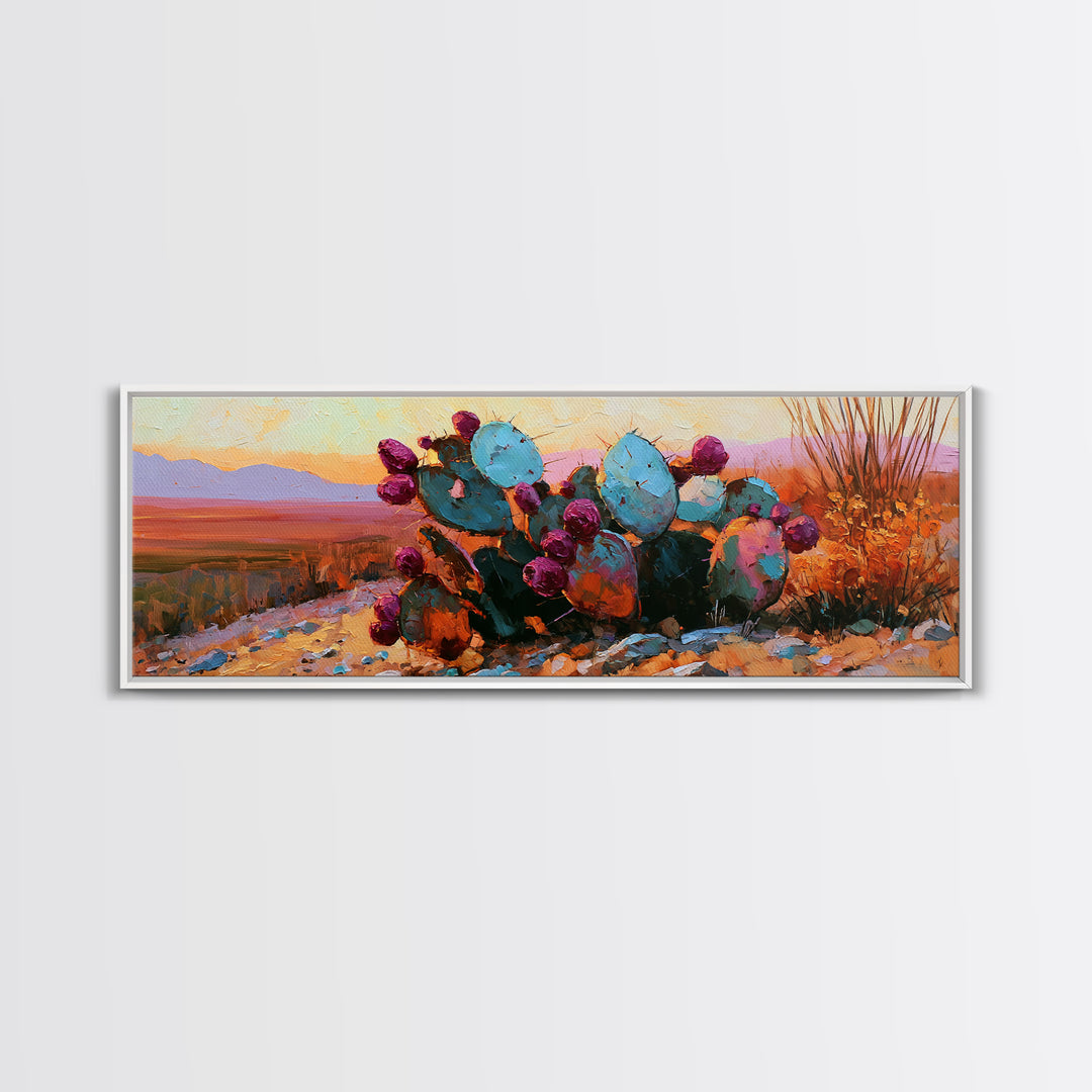 Prickly Pear Cactus Framed Canvas Print, Desert Art, Original Painting, Southwestern Decor, Fine Art, Desert, Bedroom Wall Art, DES-3x1-59