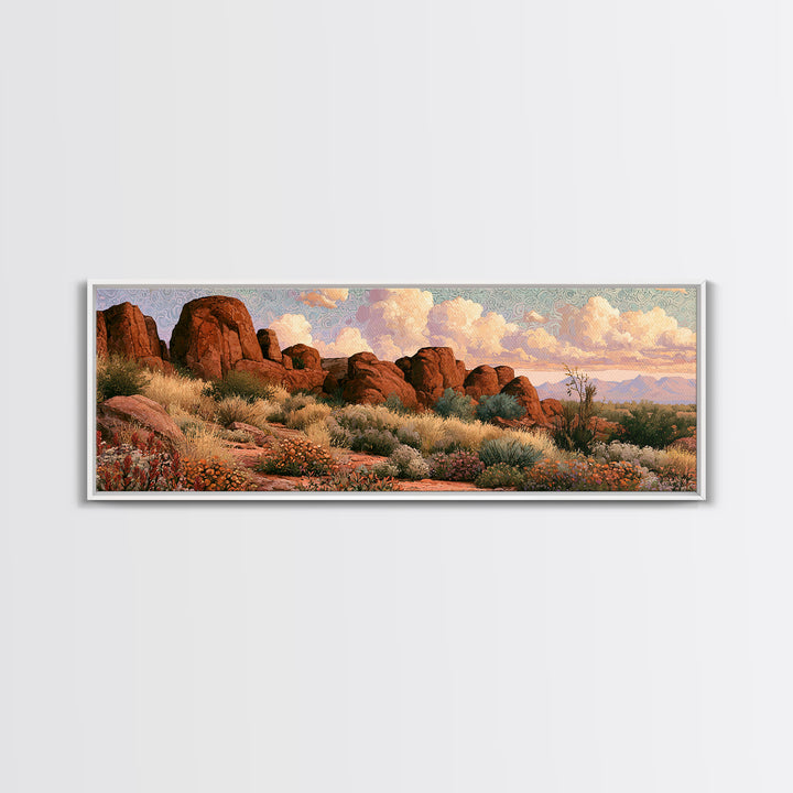 Desert Wildflowers After Spring Rain Framed Canvas Print, Desert Art, Room Decor, Southwestern Decor, Fine Art, Desert, DES-3x1-68