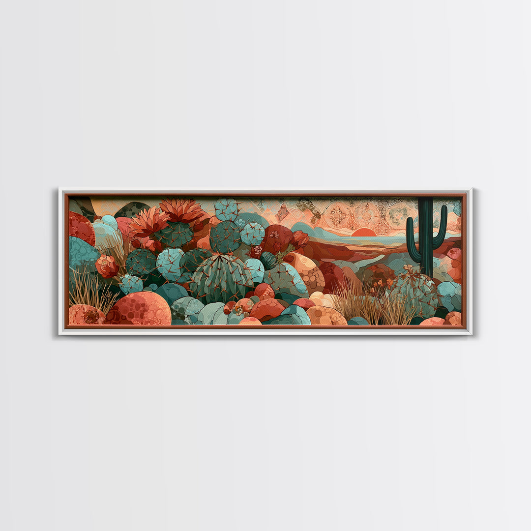Cactus Botanical Plate Framed Canvas Print, Desert Art, Digital Prints, Southwestern Decor, Fine Art, Desert, Boho Wall Art, DES-3x1-72