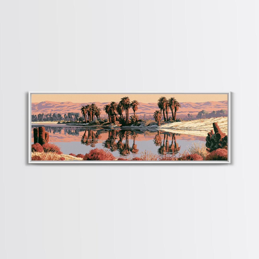 Palm Oasis Reflected Framed Canvas Print, Desert Art, Modern Wall Art, Southwestern Decor, Fine Art, Desert, Gallery Decor, DES-3x1-79