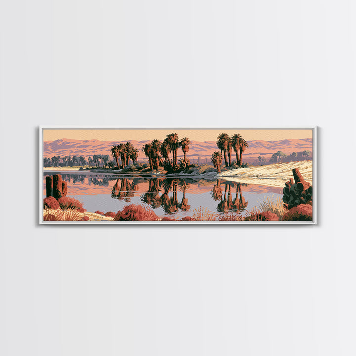 Palm Oasis Reflected Framed Canvas Print, Desert Art, Modern Wall Art, Southwestern Decor, Fine Art, Desert, Gallery Decor, DES-3x1-79