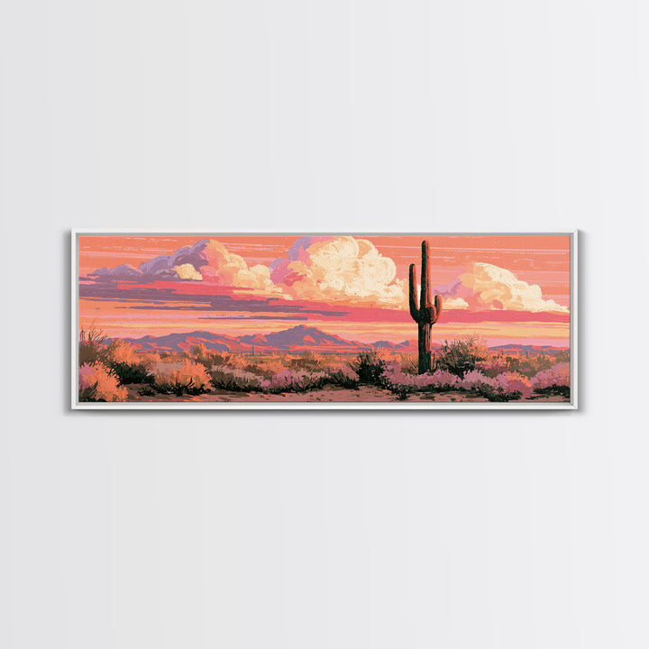 Saguaro Cactus under Orange Sunset Sky Framed Canvas Print, Desert Art, Wall Art, Southwestern Decor, Fine Art, Desert, DES-3x1-89